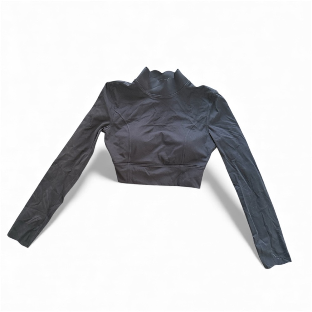 Cropped Long-Sleeve Mock Neck Top - Black